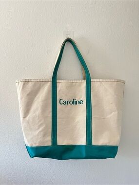 1980s Vintage L.L. Bean Boat And Tote Cream Turquoise Large
